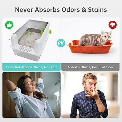 WoofiGo Stainless Steel Cat Litter Box with Lid, XL Metal Litter Box for Big Cats, Extra Large Litter Box with High Sides, Never Absorbs Odors, Non-Sticky, Easy Clean, Anti-Urine Leakage, with Scoop