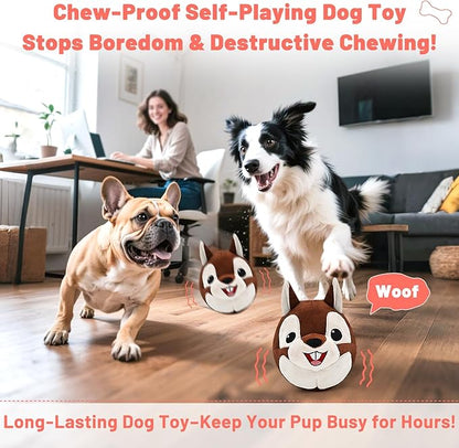 Interactive Dog Toys - Auto Bounce, Move & Vibrate with Sound, Talking Squirrel Puppy Toy for Small Medium Large Dogs, Rechargeable Durable Toy for Anxiety Relief, Boredom & Indoor Play