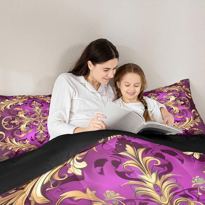Erosebridal (Just Print Golden Damask Toddler Size Bedding, Vintage Florals Exotic Comforter Set for Kids Boys Girls, Hippie Boho Aztec Paisley Quilt Set Victorian Baroque Luxury Bed Sets
