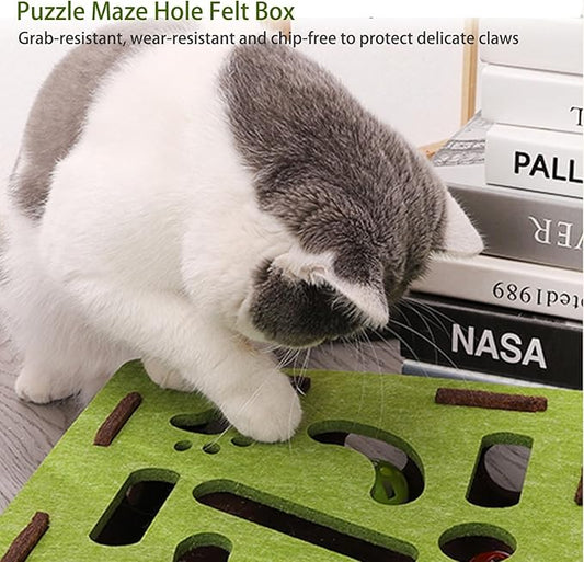Interactive Cat Scratch Puzzle Enrichment Box – Felt Maze Toy with Nail File, Ideal for Indoor Cats Self Play, Scratching & Hunting Fun