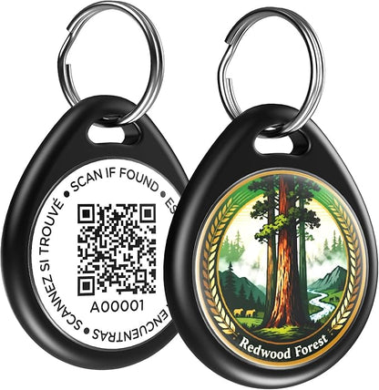 Dog Tags Personalized for Pets, Redwoods QR Code Dog Name Tags for Pet Collar, Online Profile, Scan Location Alerts, (Black Redwoods)
