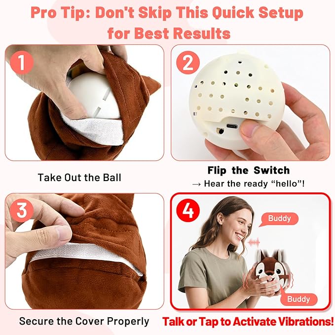 Interactive Dog Toys - Auto Bounce, Move & Vibrate with Sound, Talking Squirrel Puppy Toy for Small Medium Large Dogs, Rechargeable Durable Toy for Anxiety Relief, Boredom & Indoor Play