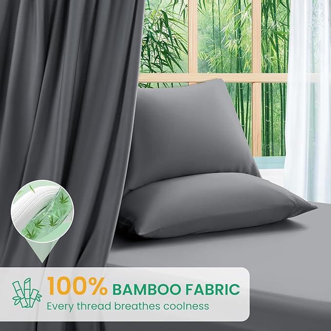 SONORO KATE 100% Viscose Derived from Bamboo_Sheets King Size, Ultra Breathable & Cooling Bed Sheets for Hot Sleepers, Hotel Luxury Silky Bedding Sheets, 16" Deep Pocket - 4PC (Dark Grey,King)
