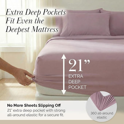 Southshore Fine Living, Inc. 4-Piece Deep Pocket Twin Sheet Set, 21-Inch Deep Pocket Twin Fitted Sheet, Microfiber Sheets, Pillow Cases Standard Size Set of 2, Lavender Bedding, Lavender Sheets
