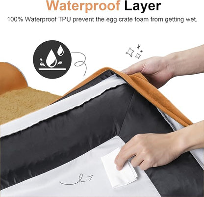 Medium Large Dog Bed Orthopedic Washable: Beds Bolster Medium Large Sized Dog Bed Egg Crate Foam Couch Sofa Waterproof with Removable Cover - Orange
