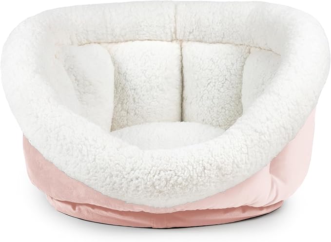 Sherry Kline Medium Cuddler Cup Pet Bed: Cozy Retreat with Deep Cushioning, Secure & Snug Space for Nap or Lounge, Easy in 'n' Out Access, Polyester Fiber, Round Shape (Powder Pink)