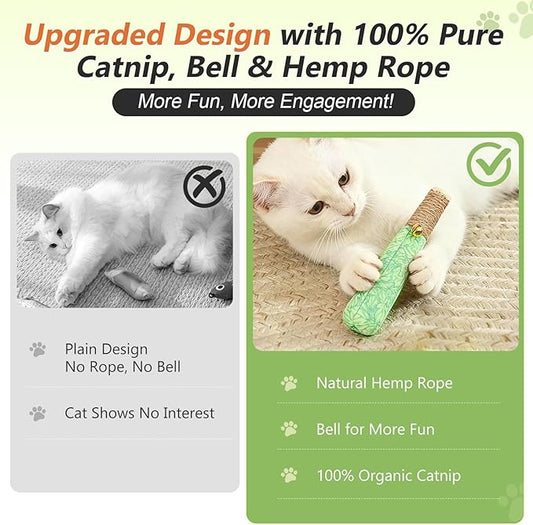 3 Pack Catnip Toys for Cats, Funny Kicker Cat Toys with Dental Rope & Jingle Bell, 100% Organic Catnip Catnip Toys, Bite-Resistant Chew Toy for Kitten Teething, Indoor Cat Toys