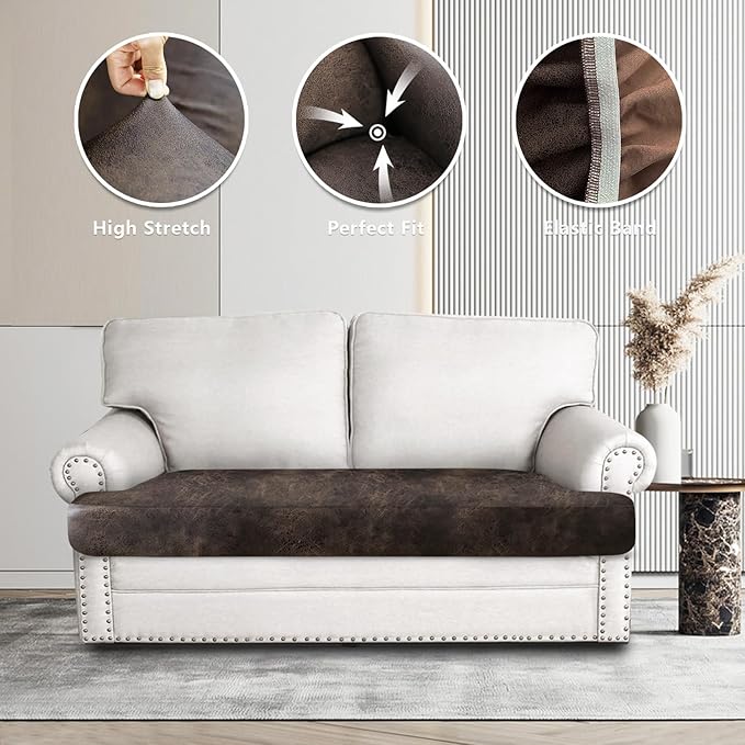 ANARACHON Leather Look Couch Cushion Covers Sofa Seat Slipcovers Sets Couches Furniture Protector for Sectional Armchair Loveseat Pets Kids Stretch Spandex Fabric (1 T-Cushion loveseat, Brown)