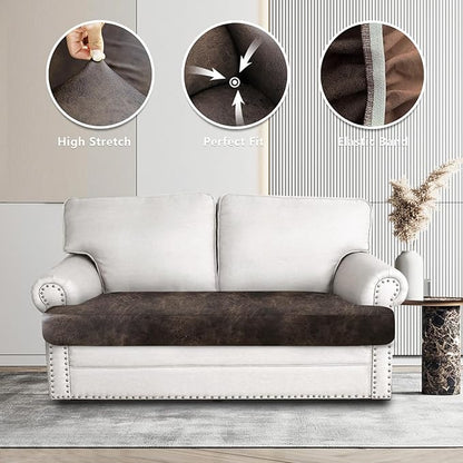 ANARACHON Leather Look Couch Cushion Covers Sofa Seat Slipcovers Sets Couches Furniture Protector for Sectional Armchair Loveseat Pets Kids Stretch Spandex Fabric (1 T-Cushion loveseat, Brown)