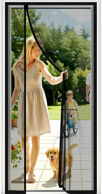 Magnetic Closure Screen Door, Reversible Mesh Door Screen Fits 36" x 82" Door, Heavy-Duty Magnetic Mesh Curtain for Sliding Door and French Door, Self-Sealing, Portable Patio Screen (38" x 83")
