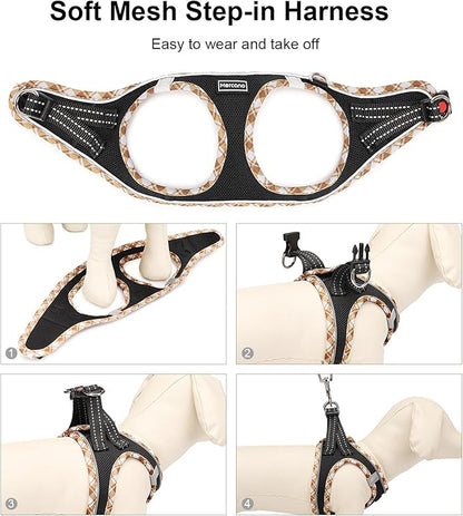 Mercano Soft Mesh Dog Harness and Leash Set, No-Chock Step-in Reflective Breathable Lightweight Easy Walk Vest Harnesses with Safety Buckle for Small Dogs, Cats (Black Yellow, S)