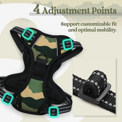 rabbitgoo Dog Harness No Pull with 2 Leash Clips, Adjustable Soft Padded, Reflective Oxford No Choke Pet Vest with Easy Control Handle for Large Dogs, Green Mountain,XS
