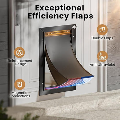 Dog Door for Door, Doggy Door Doggie Door, Medium Dog Door All Aluminum Black, Heavy Duty Pet Door, Double Magnetic Flaps, Thermal Tnsulation, Energy Efficient, Sliding Lock Panel (Pets Up to 45Lb)
