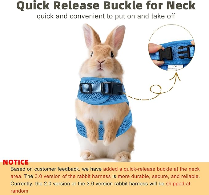 AIITLE Rabbit Harness and Leash Set with Cute Bow, Soft Breathable Mesh Vest Harness for Rabbits Kitten Ferret Puppy Small Pets Walking Supplies Blue L