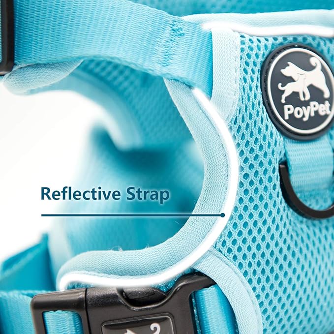 PoyPet Reflective Soft Breathable Mesh Dog Harness No Choke Double Padded Vest Adjustable(Light Blue,XL)