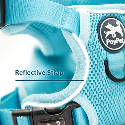 PoyPet Reflective Soft Breathable Mesh Dog Harness No Choke Double Padded Vest Adjustable(Light Blue,XS)