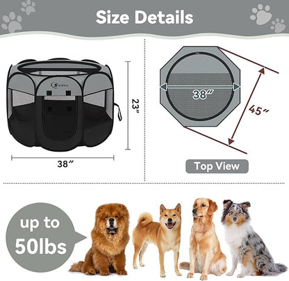 Siedihit Dark Grey Puppy Playpen for Large Dog Cat, Dogs Tent Crates Cage Indoor/Outdoor, Portable Pop Up Dog Kennel with Carrying Bag for Rabbits, (Dark Grey, Large)