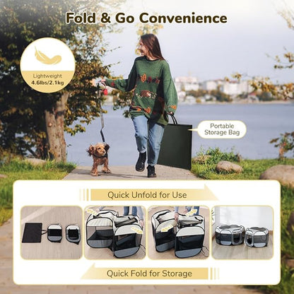 Cat Playpen, 70"x 24" Large Portable Puppy Playpen, 2-Room Foldable Dog Playpen for Indoor Outdoor Dogs, Cats, Small Animals with Carrying Case