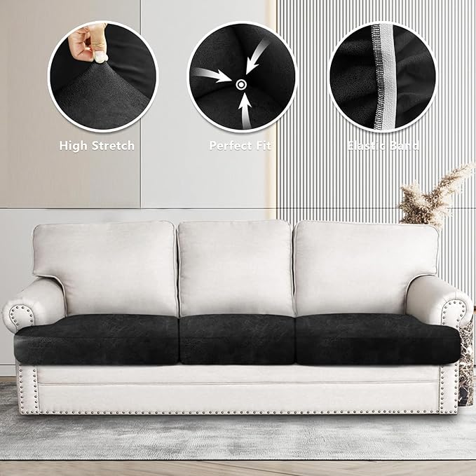 ANARACHON Leather Look Couch Cushion Covers Sofa Seat Slipcovers Sets Couches Furniture Protector for Sectional Armchair Loveseat Pets Kids Stretch Spandex Fabric (3 T-Cushion Sofa, Brown)