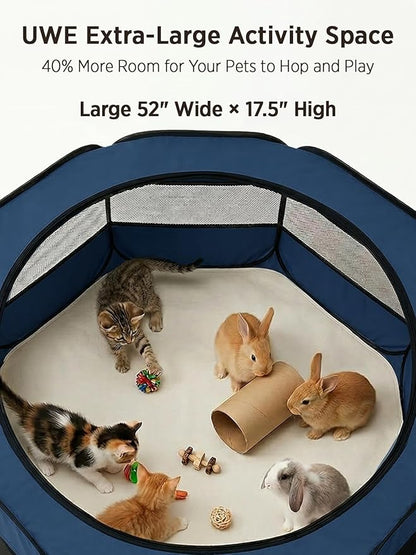 UWE Extra Large Small Animal Playpen, XL Portable Pet Playpen for Rabbit, Kitten, Guinea Pig, Hamster, Puppy – Waterproof Foldable Mesh Tent with Zipper Cover, Indoor Outdoor Use, Blue