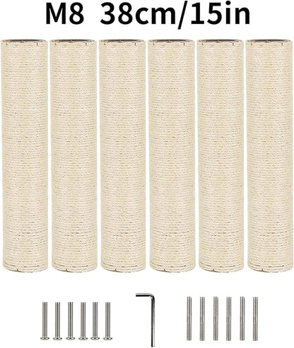 BNOSDM 6 Pack 15”x2.75” M8 Cat Tree Scratching Post Replacement Parts for Indoor Cats Tower Rope Scratch Poles Refill Sisal Pole Part for Refurbishment Accessories Spare
