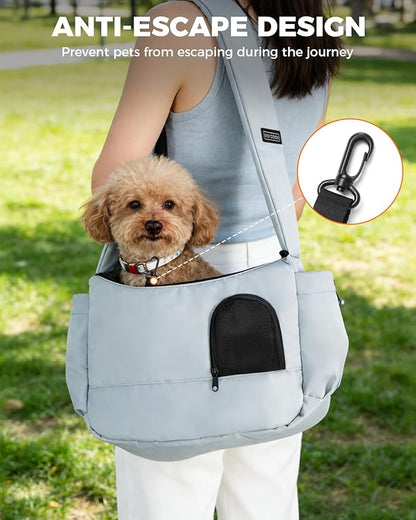 Pet Sling Carrier for Small Dogs Up to 7 lb, Stylish Versatile Soft Dog Sling Carrier with Widened Padded Adjustable Shoulder, Safety Buckle and Breathable Anti-Scratch Mesh for Travel, Grey