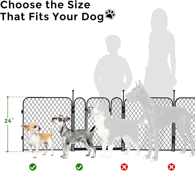 ZOMISIA Paw Safe Playpen for Indoor Small Dogs, 24 Inch 8 Panels Anti-Pinch Diamond Mesh Dog Fence, Metal Stable Dog Play Pen with Door, Portable Pet Playpen for Outdoor RV Camping Yard Garden