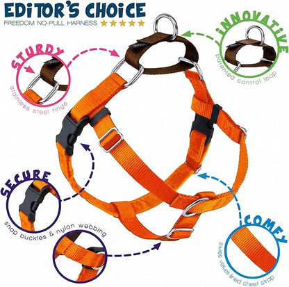 2 Hounds Design Freedom No Pull Dog Harness, Adjustable Harness and Leash Set, Easy Walking & Comfortable Control, Fits Small, Medium & Large Dogs, Solid Colors, Made in USA, 1" XXL, Rust