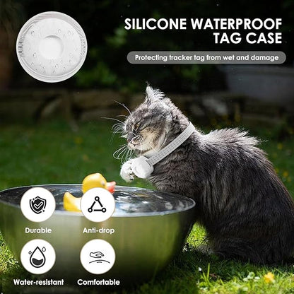 Cat Tracker, Lightweight GPS Tracker Compatible with Apple Find My App(Only iOS), Waterproof Cat Trackers Collar with Bell and Safety Elastic Buckle, No Monthly Fee Pet Tracker, Black (White)