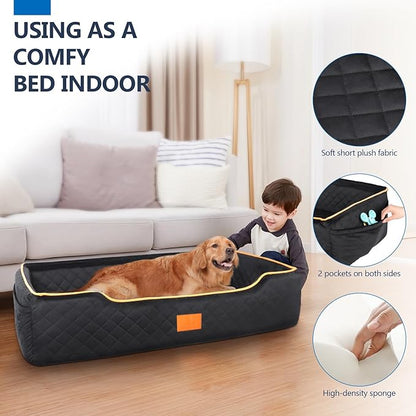 XIEEAOZEE Large Dog Car Seat for Dods Under 100 Lbs, Memory Foam Dog Car Bed for Backseat & Trunk, Detachable and Washable Cover, Pet Travel Seat with Storage Pockets, 2 Safety Belts