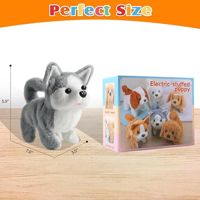 KSABVAIA Plush Husky Toy Puppy Electronic Interactive Dog - Walking, Barking, Tail Wagging, Stretching Companion Animal for Kids Toddlers