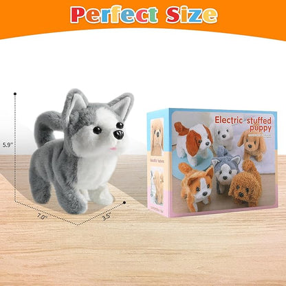 KSABVAIA Plush Husky Toy Puppy Electronic Interactive Dog - Walking, Barking, Tail Wagging, Stretching Companion Animal for Kids Toddlers