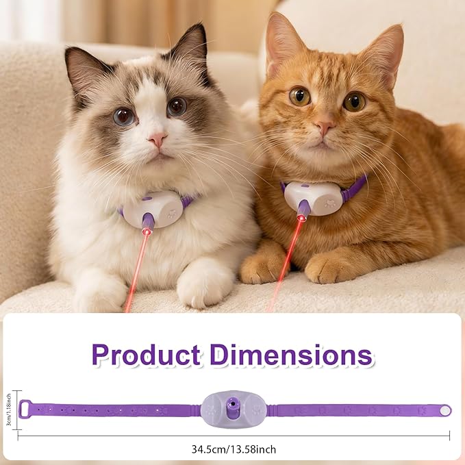 Walfront Cat Toys for Indoor Cats, Purple Light-Up Interactive Collar with Automatic Motion, Adjustable Fit 9.1–13.4"(23–34cm) USB Rechargeable 2 Modes, Home Alone Cats, Engaging Playtime