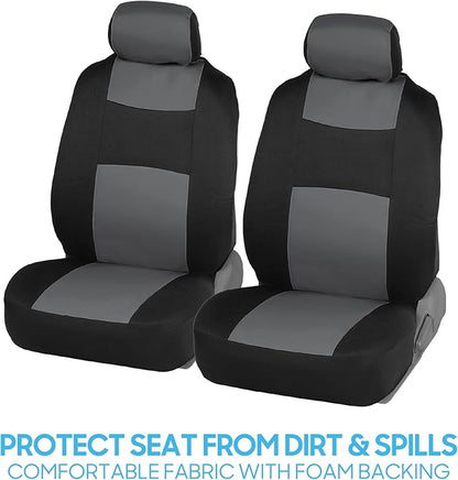 BDK PolyPro Car Seat Covers Full Set in Gray on Black, Front and Rear Split Bench Seat Covers for Cars, Easy to Install Car Seats Cover Set and Accessories for Auto Trucks Van SUV - Gray
