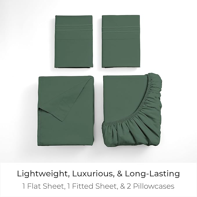 Mellanni Queen Sheets Set - 4 PC Iconic Collection Bedding - Hotel Luxury, Extra Soft, Cooling Bed Sheets - Wrinkle, Fade, Stain Resistant (Queen, Emerald Green)