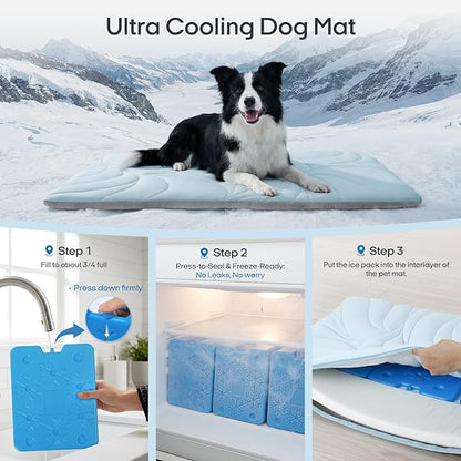 Vagascape Dog Cooling Mat New 5.0 Version Built-in Ice Pack, Long-Lasting Cool 6-8h, 59" x 40" Ultra Thick Soft Vine Pattern Pet Cooling Mat, Washable Foldable Large Cooling Pad for Indoor Outdoor