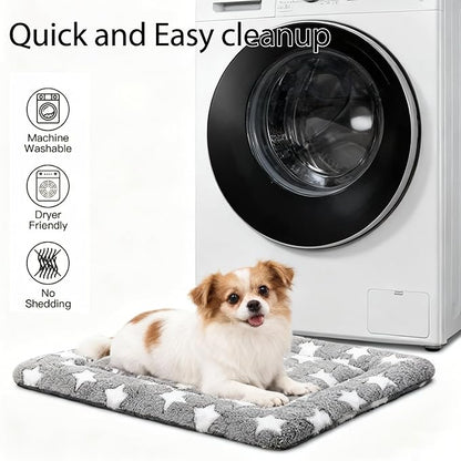 Dog Bed Mat, Reversible Crate Pad & Cute Dog Bed - Machine Washable Kennel Mat with Ultra Soft for Small Dogs (Cool/Warm), 24" x 18", Grey&Star