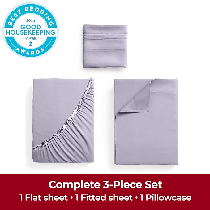 Mellanni Extra Deep Twin Sheets - 3 PC Iconic Collection Bedding - Hotel Luxury, Ultra Soft, Cooling Bed Sheets - Wrinkle, Fade, Stain Resistant (Twin, Lavender)