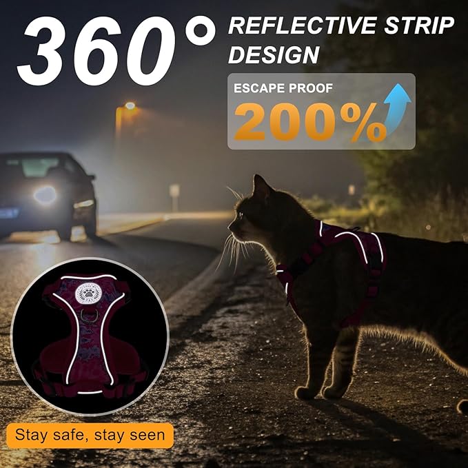 BEAUTYZOO Cat Harness and Leash for Walking, Escape Proof Soft Adjustable Vest Harnesses for Small Cats Kittens, Easy Control Breathable Reflective Strips Jacket, Rose, S