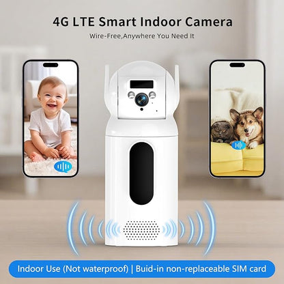 4G LTE Cellular Security Camer Wireless, Monthly Fee, Pet Camera with Speaker for Dog/Cat, Baby Monitor, Power Battery,HD Vision 360°Full View Two-Way Talk,Indoor Home Security