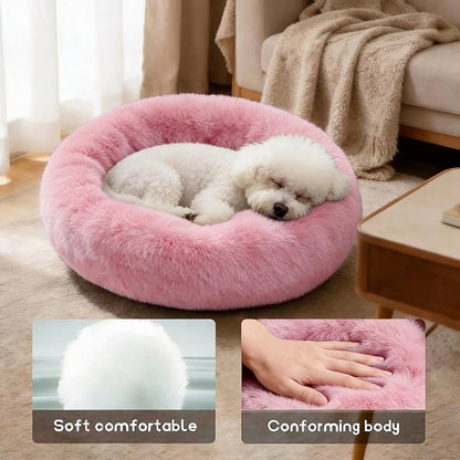 Comfort Donut Dog Bed for Small Dogs, Cat Bed & Pet Bed for Indoor Use, Medium Size with Soft Plush, Round Dog Beds for Large Dogs and Cats(Rubber Red,32''Lx32''Wx8''Th)