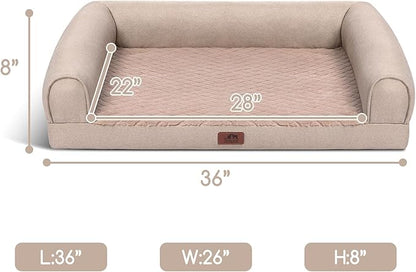 Hollypet Orthopedic Dog Bed for Large Dogs, Supportive Foam Dog Pet Couch with Removable Washable Cover and Non-Slip Bottom, Waterproof Lining Pet Sofa Bed, Khaki, L (36 * 26 * 8)