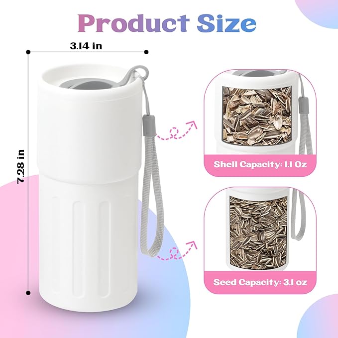 Portable Sunflower Seed Cup with Shell Storage, 3D Printed Pistachios Nut Snack Bowl Containers for Outdoor/in Car/Travel/Sports Games, Seed Lovers Gift - White