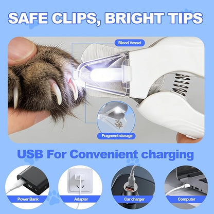2-in-1 Dog Nail Clippers with Light - Electric Pet Nail Grinder Quiet for Small Large Dogs & Cats, LED Prevent Over Cutting, USB-C Rechargeable Safety Guard Grooming Kit for Black Nails