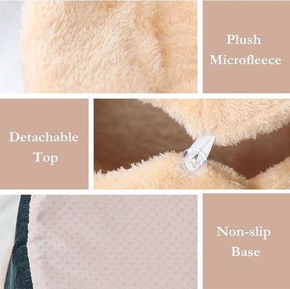 Cat Bed Cave– Enclosed Self Warming Hideaway with Detachable Lid & Mat, Covered House for Indoor Kitten & Kitty (Brown)