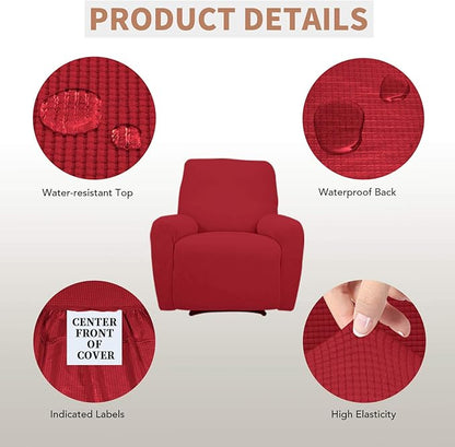 Easy-Going 100% Waterproof Recliner Cover, Dual Waterproof Couch Cover, 1-Piece Jacquard Sofa Cover, Leakproof Slipcover for Kids, Pets, Dog and Cat (Recliner, Christmas Red)