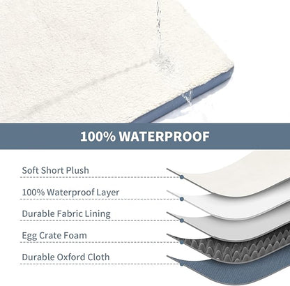 Dog Beds for Large Dogs, Comfort Orthopedic Dog Bed for Extra Large Dogs, Big Waterproof Pet Bed with Washable Removable Oxford Cover, Blue White
