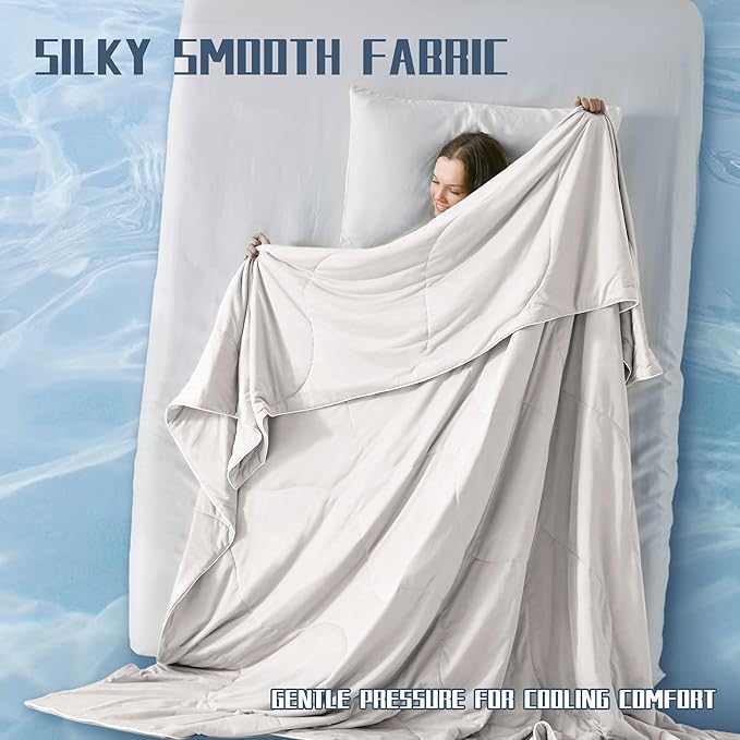 DOWNCOOL Cooling Comforter Queen Size, Cream White Cooling Blanket for Hot Sleeper, Lightweight & Breathable Blanket for Night Sweats,Dual-Side Cooling Summer Bedding,90"X90"