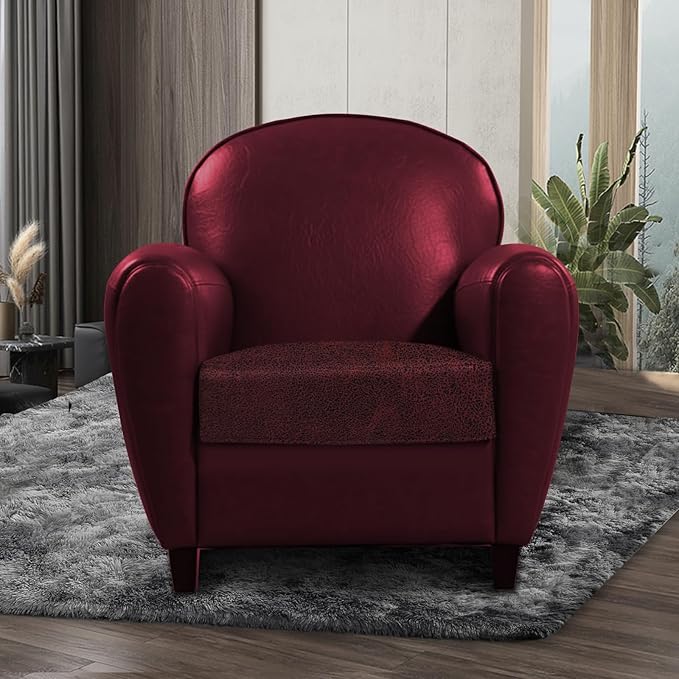 ANARACHON Leather Look Couch Cushion Covers Sofa Seat Slipcovers Sets Couches Furniture Protector for Sectional Armchair Loveseat Pets Kids Stretch Spandex Fabric (1 Cushion Armchair, Burgundy)