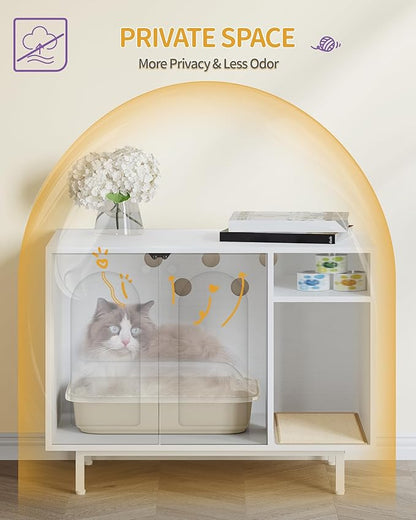 Hzuaneri Cat Litter Box Enclosure Enclosed, Hidden Litter Box Cabinet Furniture with Storage, Wooden Indoor Cat House Large, Modern End Table for Living Room Entryway, White CB01513W